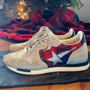 Golden Goose Running Sole Sneakers in Red & Blue Plaid 🌟